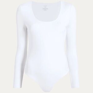 Nuud White Long Sleeve Bodysuit Scoop Neck